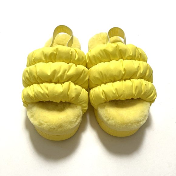 UGG Scrunchita Slide Sandals Yellow Sheepskin Fluffy Slingback Size 9 NWOB $120 - Picture 3 of 8